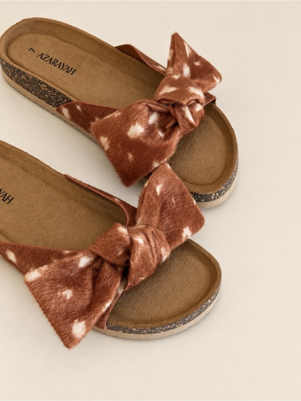 AZARAYAH Women’s Oversized Bow Slide Sandals Cork Footbed Slip-On Flats